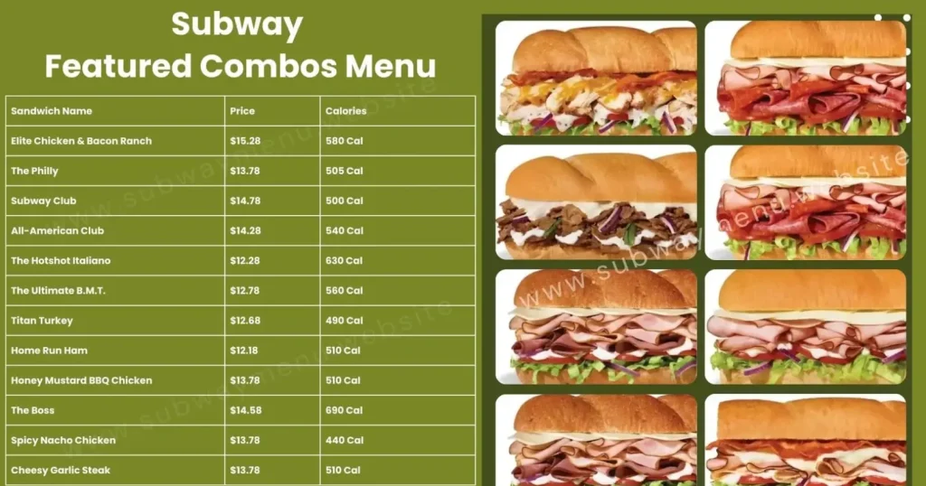 SUBWAY FEATURED COMBOS MENU